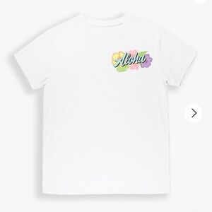 Ruffle Butts White Tee with Colorful Aloha Print